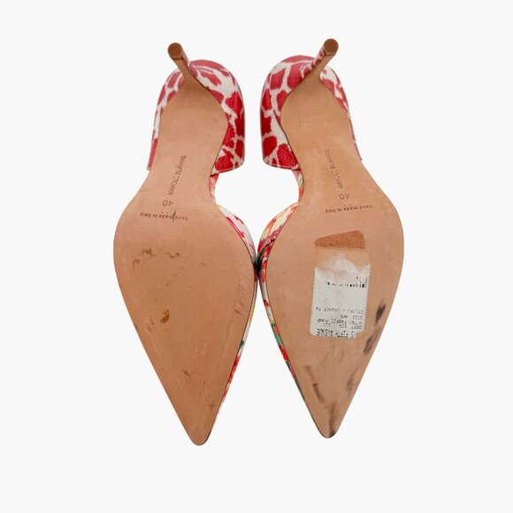 Manolo Blahnik Tayler Orange Floral Fabric D’Orsay Pumps Heels Size 40 US 10 - Picture 12 of 13